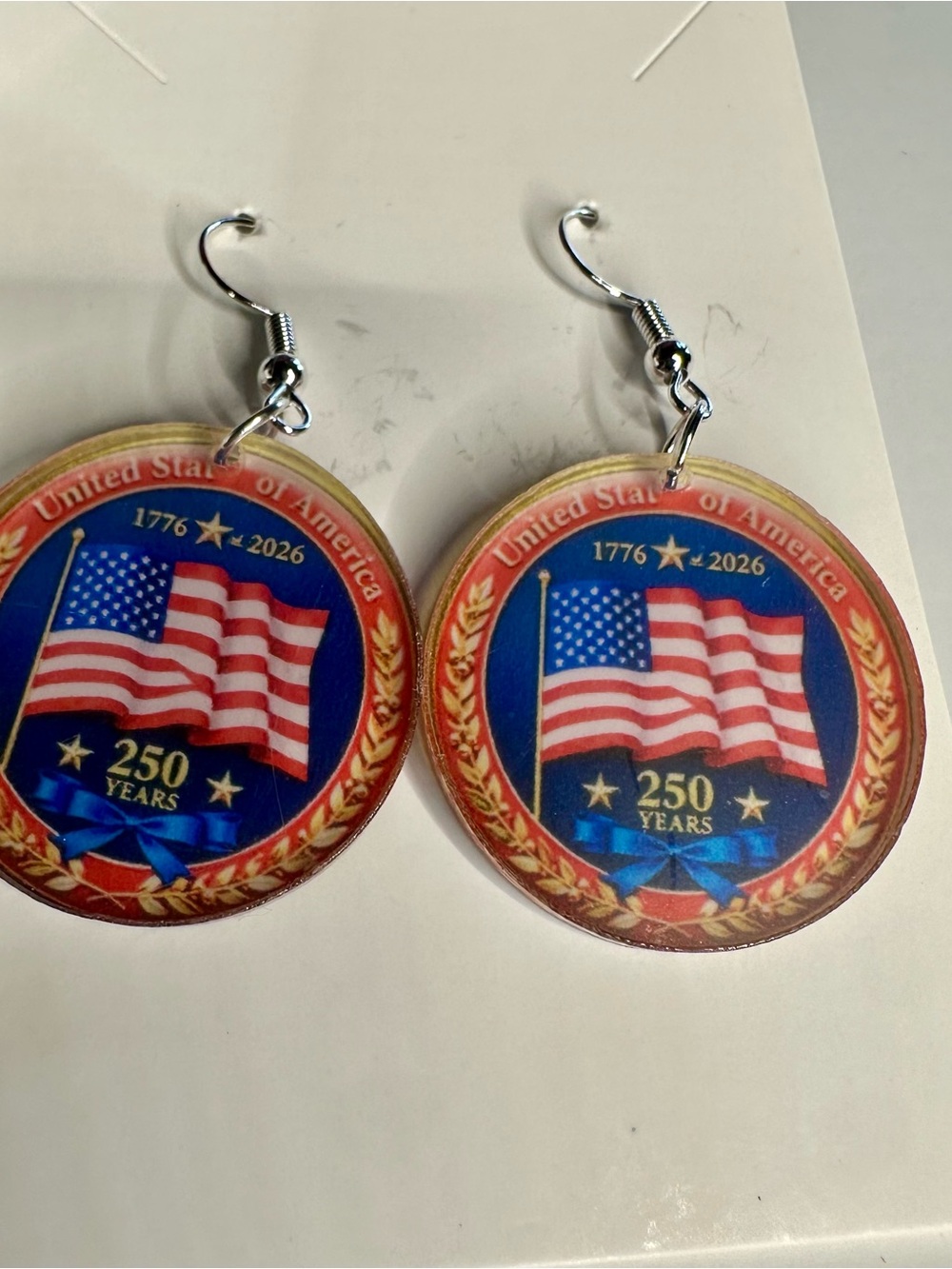 250th Anniversary of the United States Patriotic Flag Earrings - Picture 5 of 7